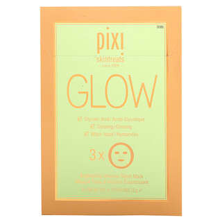 Pixi Beauty, Skintreats, Glow Glycolic Boost, осветляющая тканевая маска для лица с гликолевой кислотой, 3 шт., по 23 г (0,80 унции) каждая