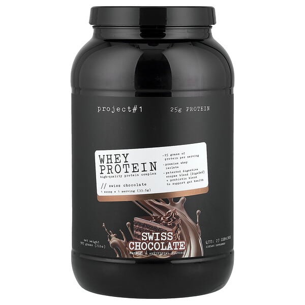 Project 1 Nutrition, Πρωτεΐνη ορού γάλακτος, σύμπλεγμα πρωτεϊνών υψηλής ποιότητας, ελβετική σοκολάτα, 907 γρ.