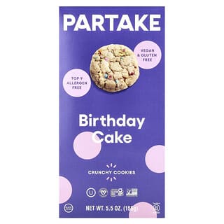 Partake, Crunchy Cookies, Birthday Cake, 5.5 oz (156 g)