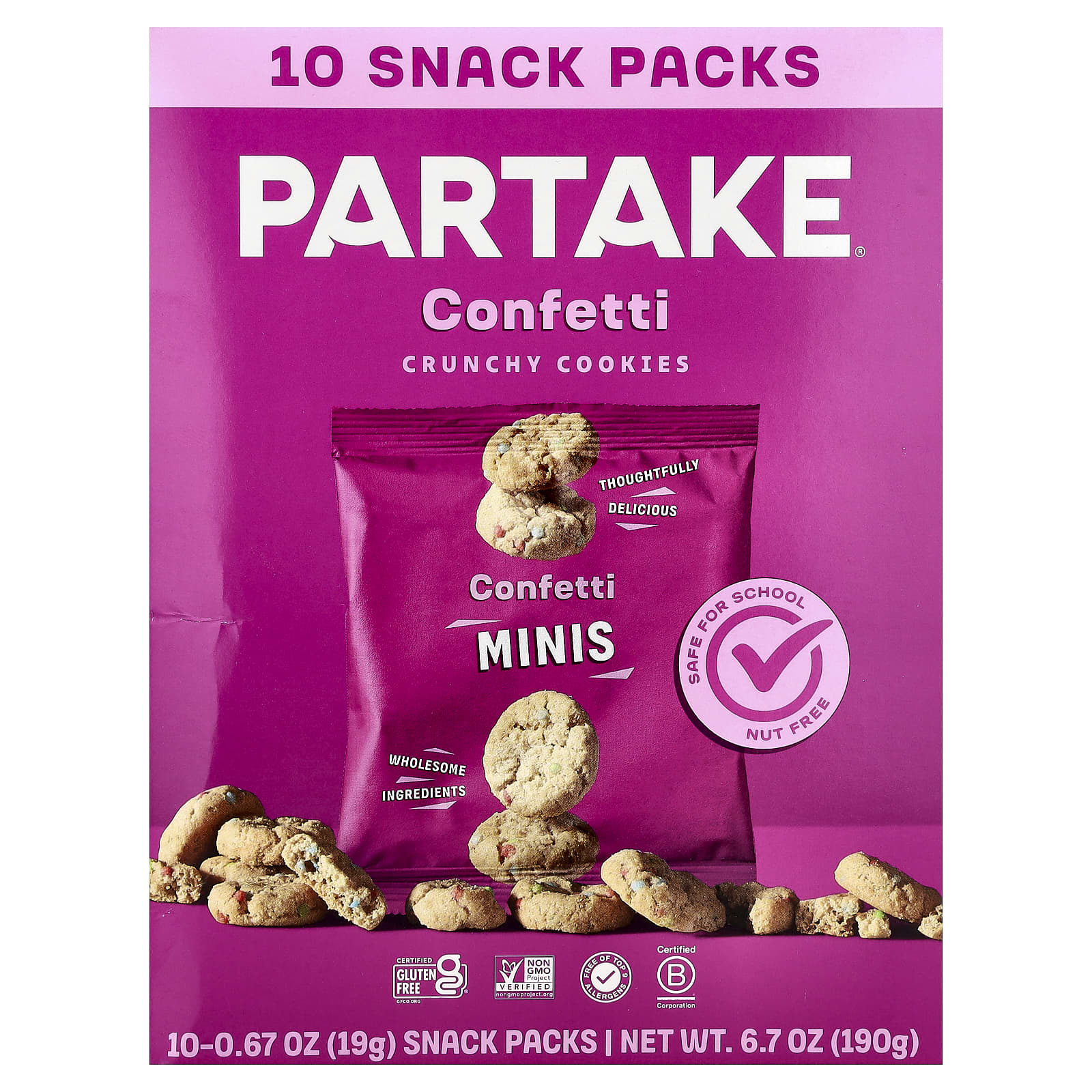 クランチークッキー、コンフェティ、スナックパック10袋、各19g（0.67