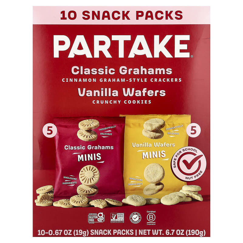 ミニバニラウエハース＆クラシックグラハム、スナックパック10袋、各