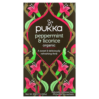 Pukka Herbs, Organic Herbal Tea, Peppermint & Licorice, Caffeine Free, 20 Sachets, 1.05 oz (30 g)