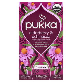 Pukka Herbs, Органический травяной чай, бузина и эхинацея, без кофеина, 20 пакетиков, 40 г (1,41 унции)