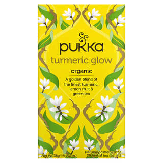 Pukka Herbs, Té de hierbas orgánicas, Brillo de cúrcuma, Sin cafeína, 20 sobres, 36 g (1,27 oz)