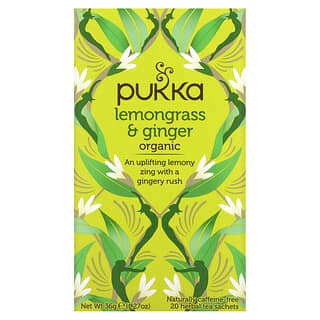 Pukka Herbs, Té de hierbas orgánicas, Limoncillo y jengibre, Sin cafeína, 20 sobres, 1,8 g (0,06 oz)
