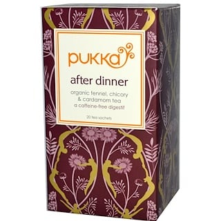 Pukka Herbs, After Dinner, Organic Fennel, Chicory & Cardamom Tea, Caffeine-Free, 20 Tea Sachets, 1.27 oz (36 g)