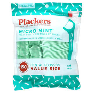 Plackers, Micro Mint, 치실, 대용량, 민트, 150개입