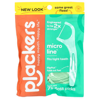 Plackers, Micro Line, Palillos con hilo dental, Menta fresca, 75 unidades