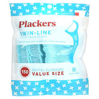 Plackers, Twin-Line, flossers dentales, tamaño económico, menta refrescante, 150 unidades