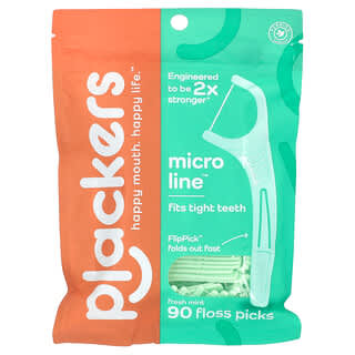 Plackers, Micro Line, Palillos con hilo dental, Menta fresca, 90 unidades