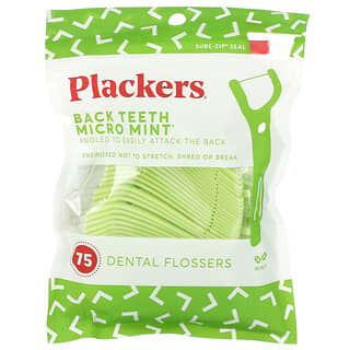 Plackers, Micro Mint para los dientes de atrás, flossers dentales, menta, 75 unidades