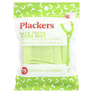 Plackers, Back Teeth Micro Mint, Zahnseidestäbchen für die hinteren Zähne, Minze, 75 Stück