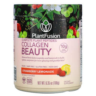 PlantFusion, Péptidos completos de origen vegetal, colágeno para la belleza, limonada de fresa, 180 g (6,35 oz)