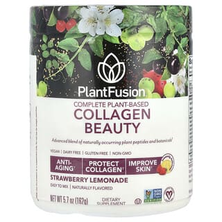 PlantFusion, Complete Plant Based（コンプリート植物ベース）、コラーゲンビューティー、ストロベリーレモネード、162g（5.7オンス）