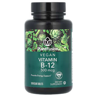 PlantFusion, Vitamina B12 vegana, 500 mcg, 100 comprimidos veganos