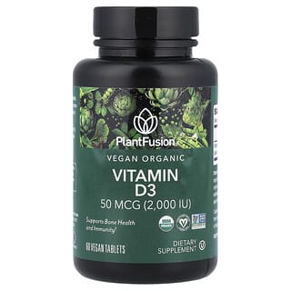 PlantFusion, Vitamina D3, 50 mcg (2000 UI), 60 comprimidos veganos