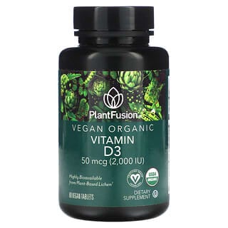 PlantFusion, Vitamina D3, 50 mcg (2000 UI), 60 comprimidos veganos