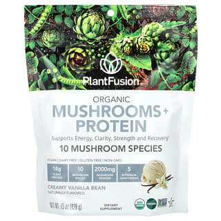 PlantFusion, Cogumelos Orgânicos + Proteína, Fava de Baunilha Cremosa, 428 g (15 oz)