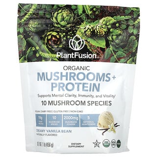 PlantFusion, Hongos y proteína orgánicos, Vainilla cremosa`` 456 g (1 lb)