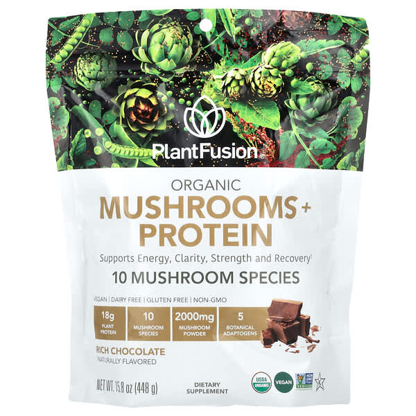 PlantFusion, 有機蘑菇 + 蛋白質，濃郁巧克力，1 磅（476 克）