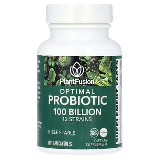 PlantFusion, Optimal Probiotic, 100 Bilhões de UFCs, 30 Cápsulas Veganas