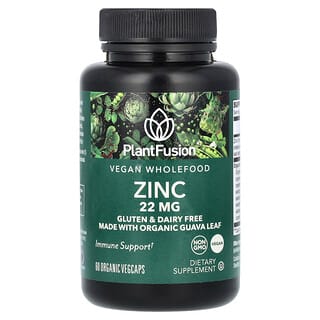 PlantFusion, Vegan Wholefood, Zinc, vegane Vollwertkost, Zink, 22 mg, 60 Bio-VegCaps