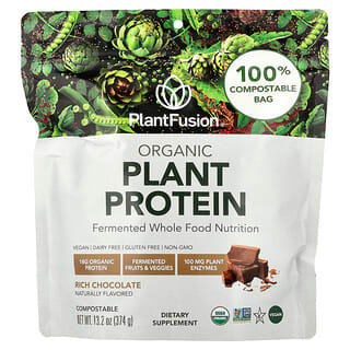 PlantFusion, Proteína vegetal ecológico, chocolate rico, 366 g (12,9 onzas)