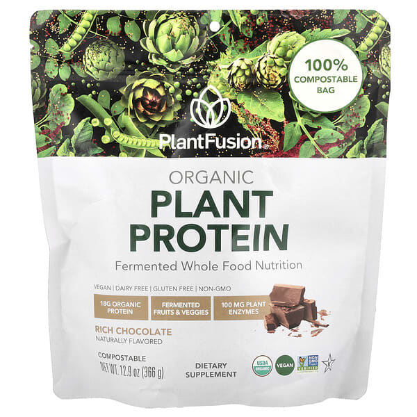 PlantFusion Organic Plant Protein, Rich Chocolate, 12.9 oz (366 g)