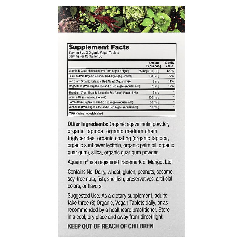 Organik Vegan Bitki Bazlı Kalsiyum, 180 Organik Vegan Tablet
