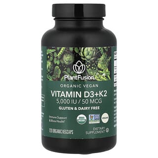 PlantFusion, 유기농 비건, 비타민D3 + K2, 유기농 베지 캡슐 120정