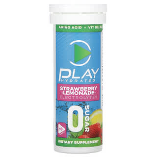 Play Hydrated, 전해질, 딸기 레모네이드 맛, 10정