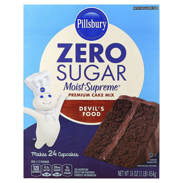 Pillsbury, Zero Sugar, Moist Supreme® Premium Cake Mix, Devil's Food, 16 oz (454 g)
