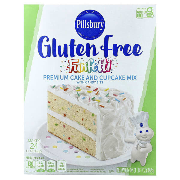 Pillsbury, Funfetti® 優質蛋糕和紙杯蛋糕糖果粒預拌粉，無麩質，1 磅 1 盎司（482 克）
