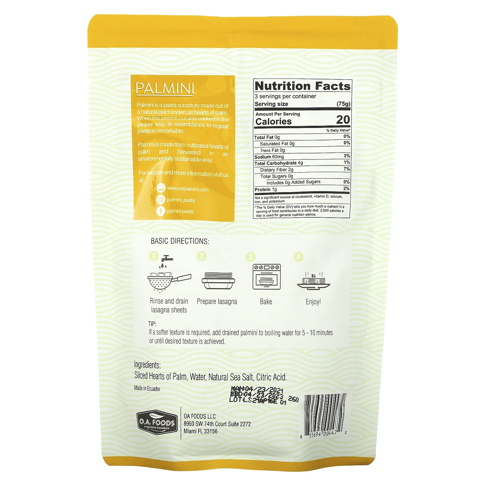 Palmini, Hearts of Palm, Lasagna Sheets, 12 oz (338 g)