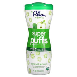 Plum Organics, Super Puffs, Légumes Bio, Soufflés Fruit et céréale, Epinards et Pomme, 42 g