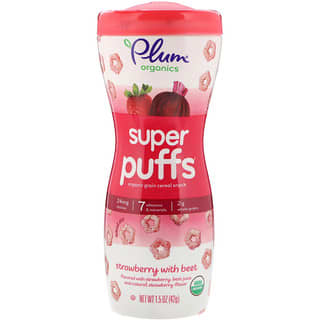 Plum Organics, Super Puffs, Organic Grain Cereal Snack, Strawberry with Beet, 1.5 oz (42 g)