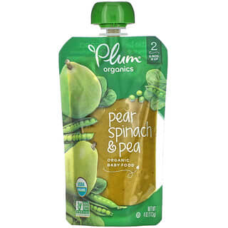 Plum Organics (بلام أورغانيكس)‏, غذاء عضوي للأطفال، المرحلة 2، الكمثرى والسبانخ والبازلاء، 4 أونصات (113 جم)