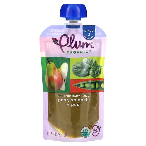 Plum Organics, 有機嬰幼兒食品，2 段，含梨、菠菜和豌豆，4 盎司（113 克）