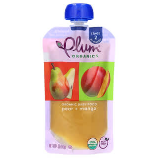 Plum Organics, Aliments biologiques pour bébés, 6 mois et plus, Poire et mangue, 113 g