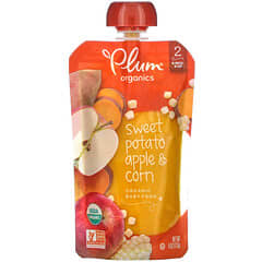 Plum Organics, オーガニックベビーフード、ステージ2、サツマイモ、リンゴ、トウモロコシ、 113g（4オンス）