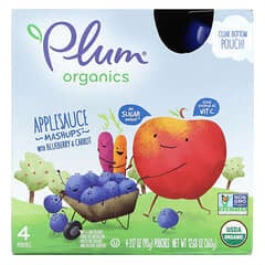Plum Organics, Applesauce Mashups with Blueberry & Carrot, 4 Pouches, 3.17 oz (90 g) Each