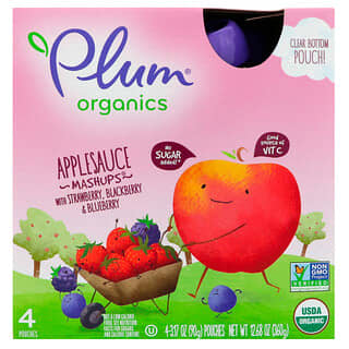 Plum Organics, Applesauce Mashups, Strawberry, Blackberry & Blueberry, 4 Pouches, 3.17 oz (90 g) Each
