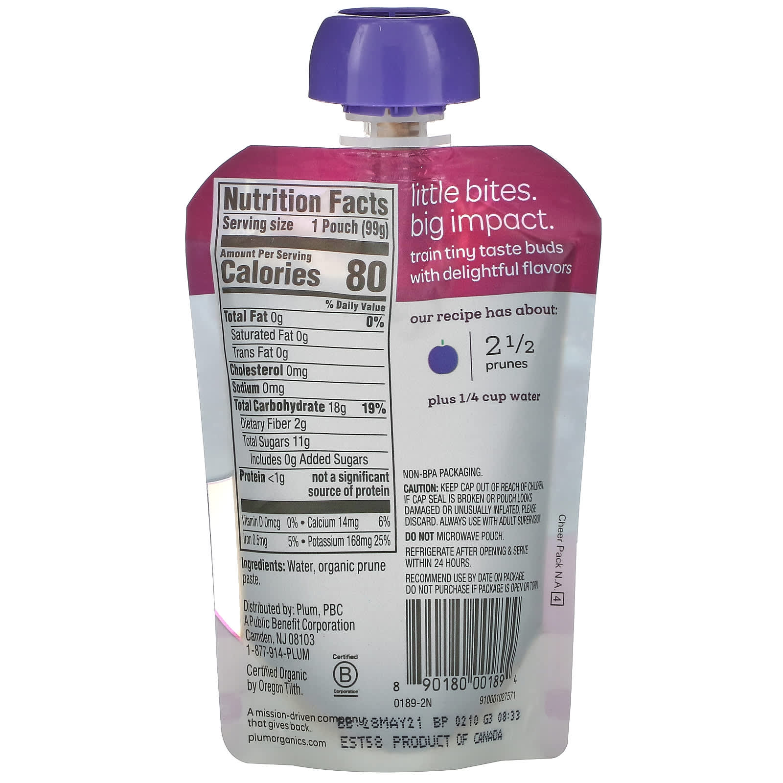 Plum Organics, Organic Baby Food, Stage 1, Just Prunes, 3.5 oz (99 g)