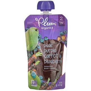 Plum Organics, Alimentos orgánicos para bebé, Etapa 2, pera, zanahoria púrpura y arándano, 4 oz (113 g)