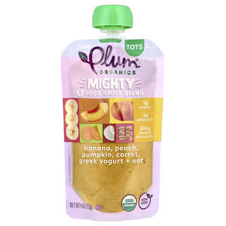 Plum Organics, Mighty 4®, 4 Food Group Blend, Tots, Banana, Peach, Pumpkin, Carrot, Greek Yogurt, Oat, 4 oz (113 g)