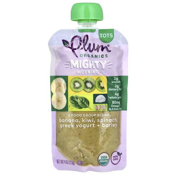 Plum Organics, Mighty 4® 4 組食物混合配方，幼兒專用，含香蕉/獼猴桃/菠菜/希臘優酪乳/大麥，4 盎司（113 克）