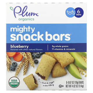 بلام أورغانيكس‏, Mighty Snack Bars، للأطفال في سن الحبو، بالتوت الأزرق، 6 قطع، 0.67 أونصة (19 جم) لكل قطعة