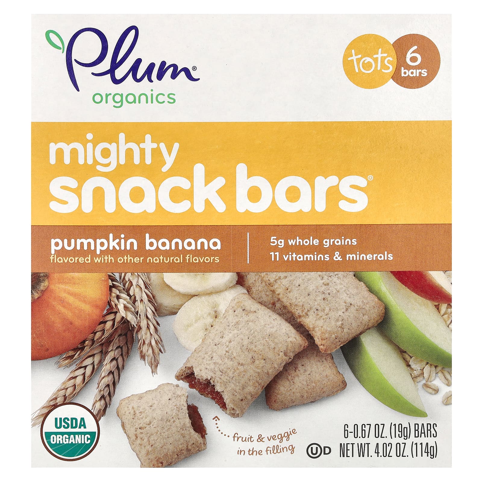 Plum Organics, Mighty Snack Bars, Tots, Pumpkin Banana, 6 Bars, 0.67 oz