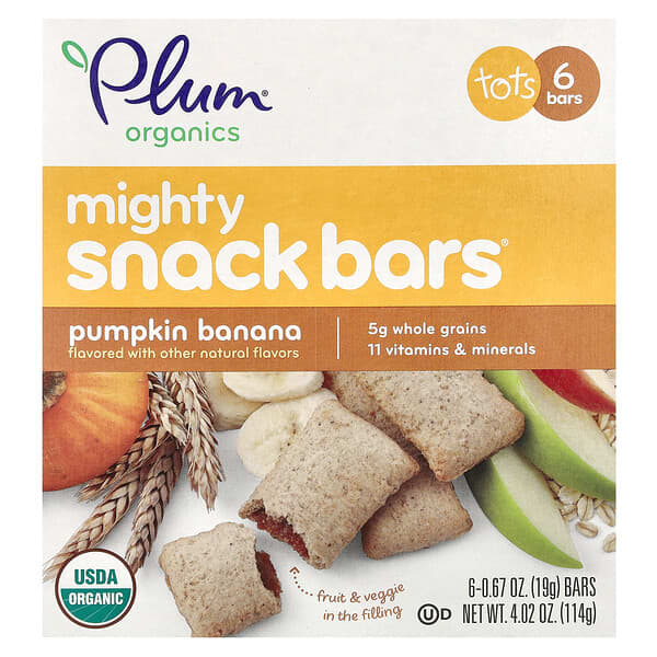 Plum Organics, 유아용, 마이티, 스낵 바, 호박 바나나, 6개 바, 개당 0.67 oz (19 g)