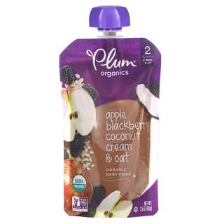 Plum Organics, Comida orgánica para bebés, De 6 meses en adelante, Crema de manzana, zarzamora y coco y avena, 99 g (3,5 oz)